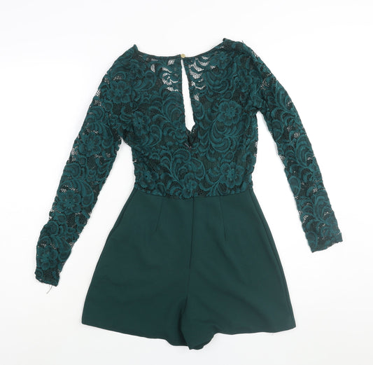 New Look Womens Green Polyamide Playsuit One-Piece Size 6 Zip - Lace Bodice