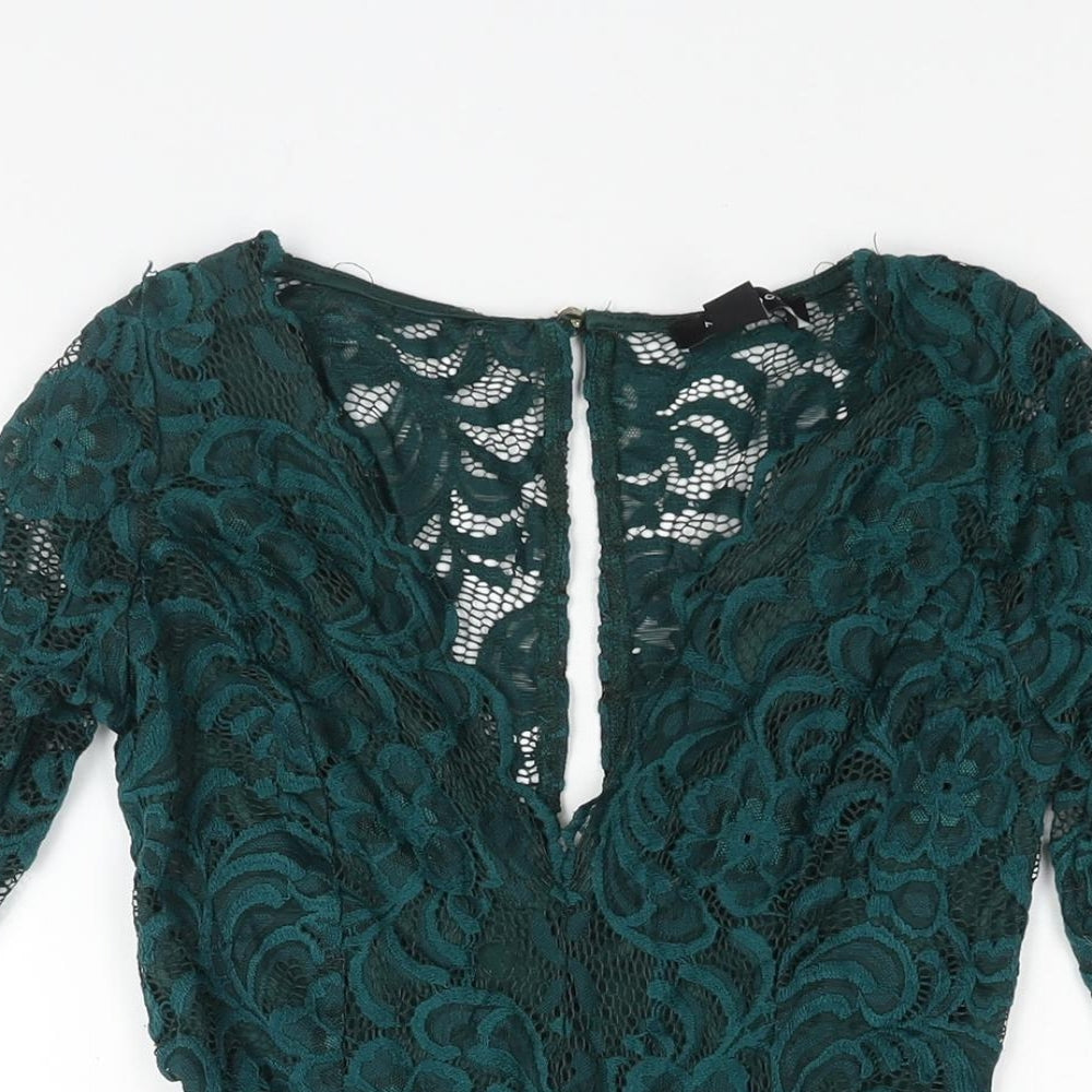 New Look Womens Green Polyamide Playsuit One-Piece Size 6 Zip - Lace Bodice