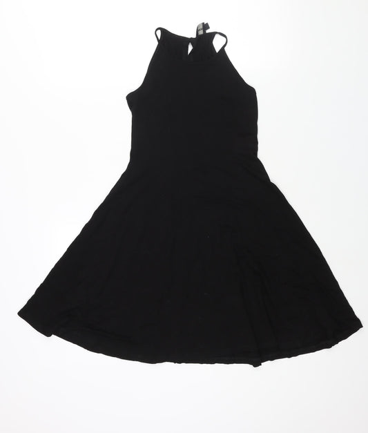 ASOS Womens Black Viscose A-Line Size 8 Round Neck Button
