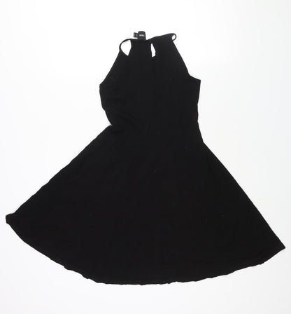 ASOS Womens Black Viscose A-Line Size 8 Round Neck Button