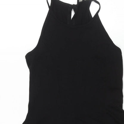 ASOS Womens Black Viscose A-Line Size 8 Round Neck Button
