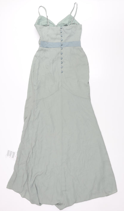 ASOS Womens Green Polyester Ball Gown Size 4 V-Neck Button