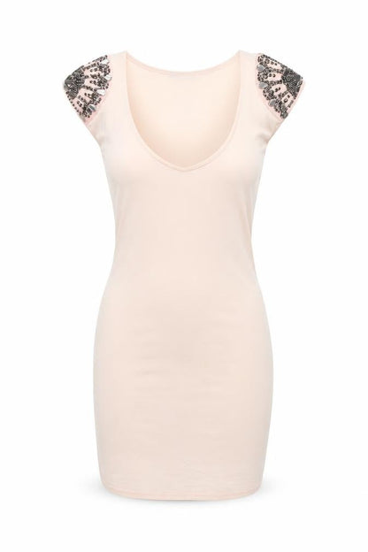 Jane Norman Womens Pink Viscose Mini Size 8 Round Neck Pullover - Beading Detail