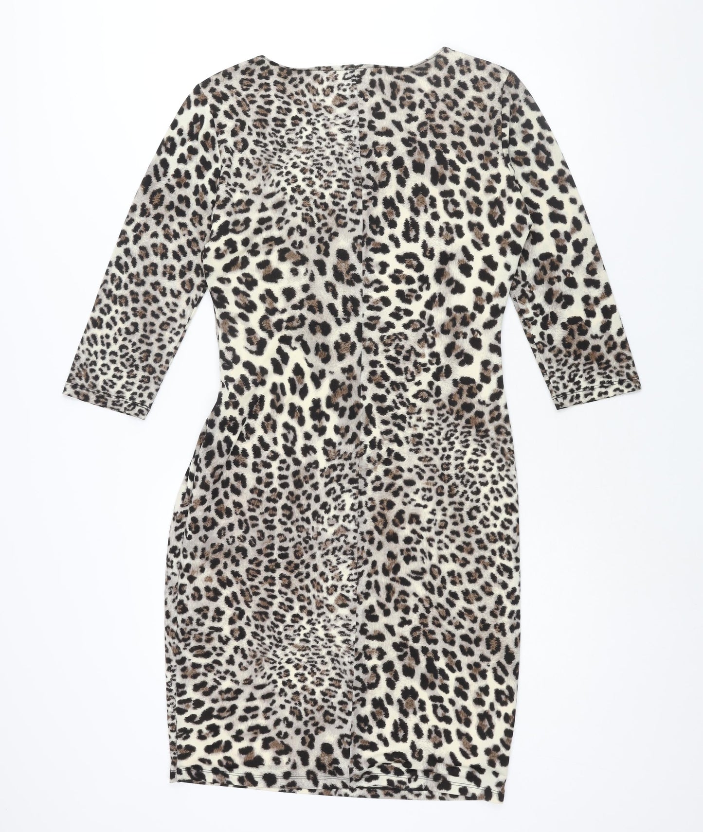 Montique Womens Beige Animal Print Polyester Pencil Dress Size 16 Round Neck Pullover - Twist Detail Leopard Print