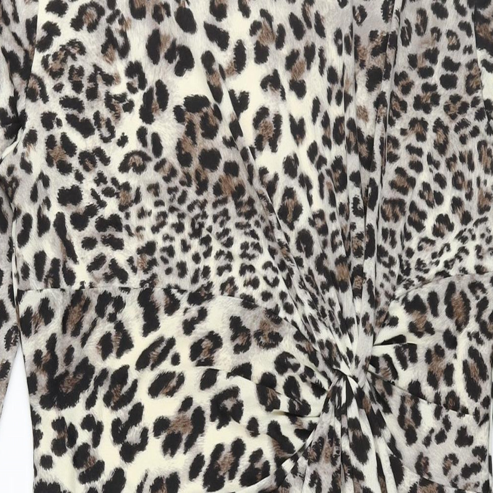 Montique Womens Beige Animal Print Polyester Pencil Dress Size 16 Round Neck Pullover - Twist Detail Leopard Print