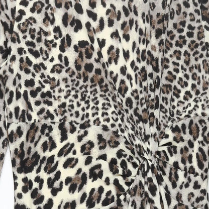 Montique Womens Beige Animal Print Polyester Pencil Dress Size 16 Round Neck Pullover - Twist Detail Leopard Print