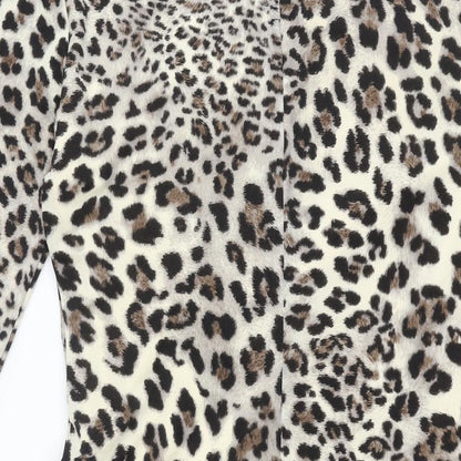 Montique Womens Beige Animal Print Polyester Pencil Dress Size 16 Round Neck Pullover - Twist Detail Leopard Print