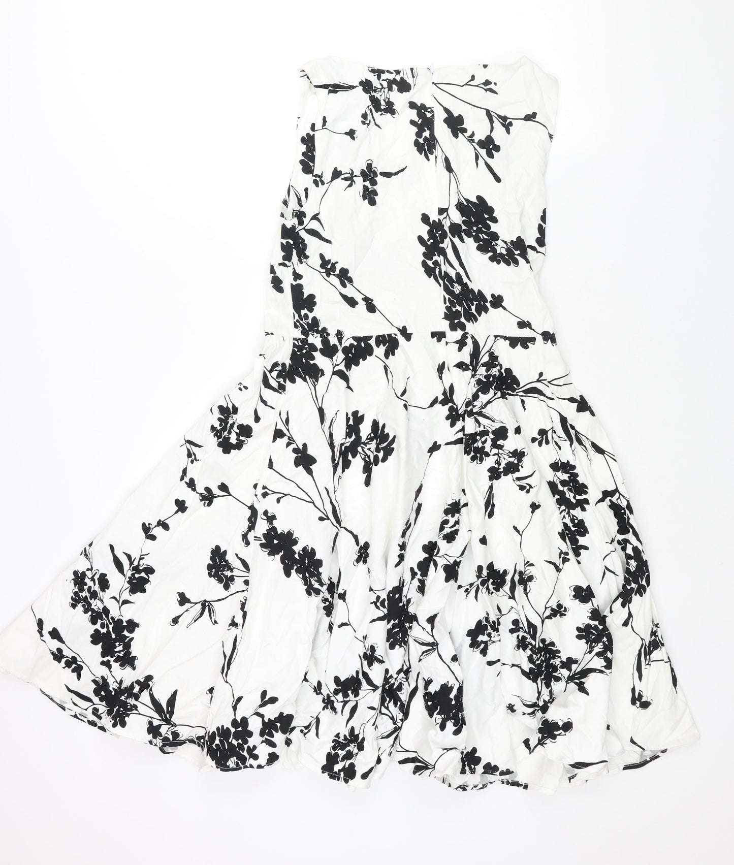 Grace Clarin Womens White Floral Polyester Fit & Flare Size L Round Neck Zip