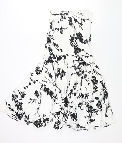 Grace Clarin Womens White Floral Polyester Fit & Flare Size L Round Neck Zip