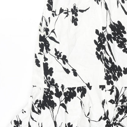 Grace Clarin Womens White Floral Polyester Fit & Flare Size L Round Neck Zip