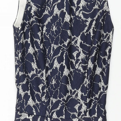 Warehouse Womens Blue Floral Polyester Pencil Dress Size 6 Round Neck Zip - Peplum