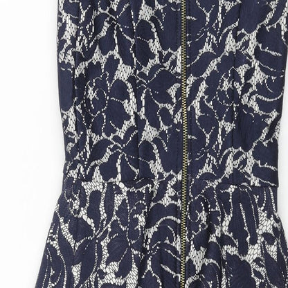 Warehouse Womens Blue Floral Polyester Pencil Dress Size 6 Round Neck Zip - Peplum
