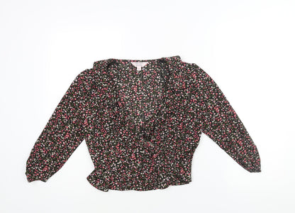 Miss Selfridge Womens Multicoloured Floral Polyester Wrap Blouse Size 6 V-Neck - Frill