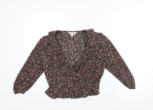 Miss Selfridge Womens Multicoloured Floral Polyester Wrap Blouse Size 6 V-Neck - Frill