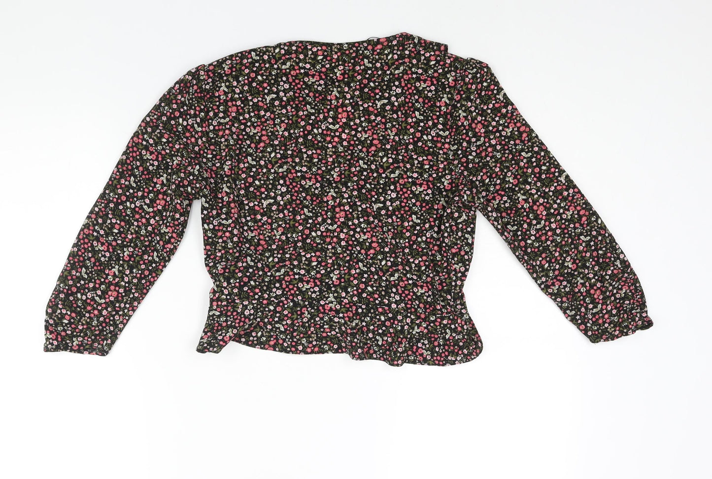 Miss Selfridge Womens Multicoloured Floral Polyester Wrap Blouse Size 6 V-Neck - Frill