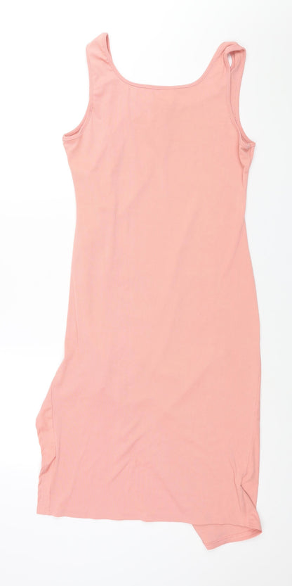 Yozy Womens Pink Polyester Shift Size XL Scoop Neck Button - Drawstring Detail