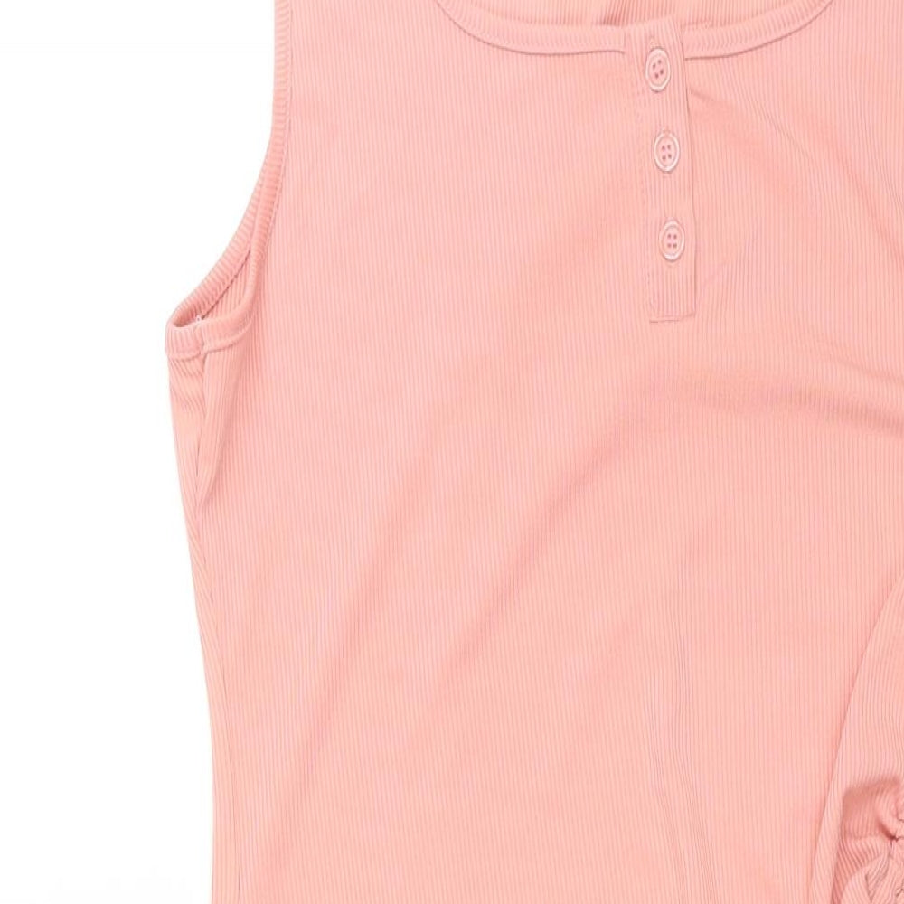 Yozy Womens Pink Polyester Shift Size XL Scoop Neck Button - Drawstring Detail