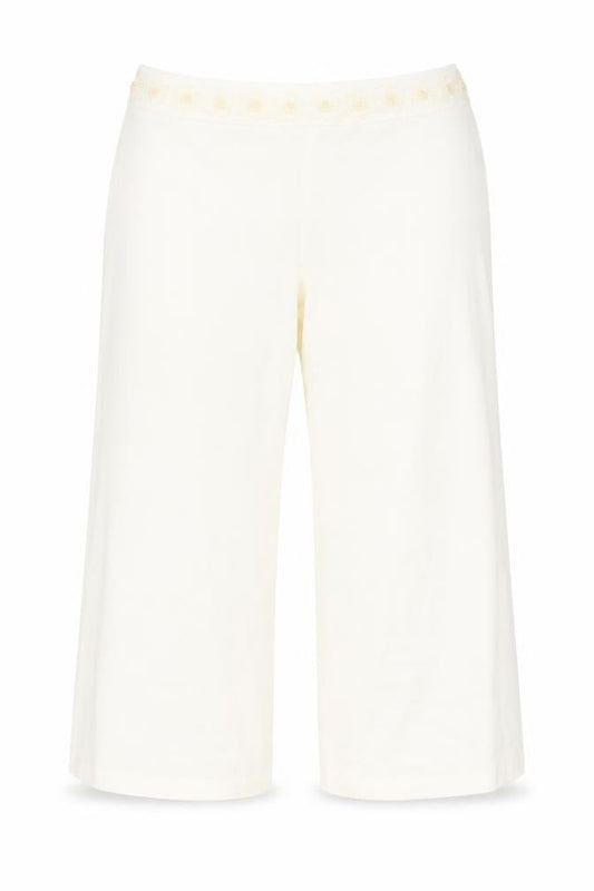 Berkertex Womens Ivory Polyester Trousers Size 22 L29 in Regular Zip - Floral Applique Detail