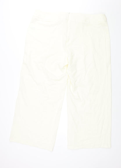 Berkertex Womens Ivory Polyester Trousers Size 22 L29 in Regular Zip - Floral Applique Detail