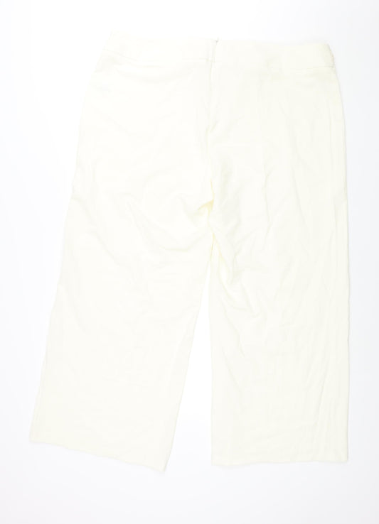 Berkertex Womens Ivory Polyester Trousers Size 22 L29 in Regular Zip - Floral Applique Detail
