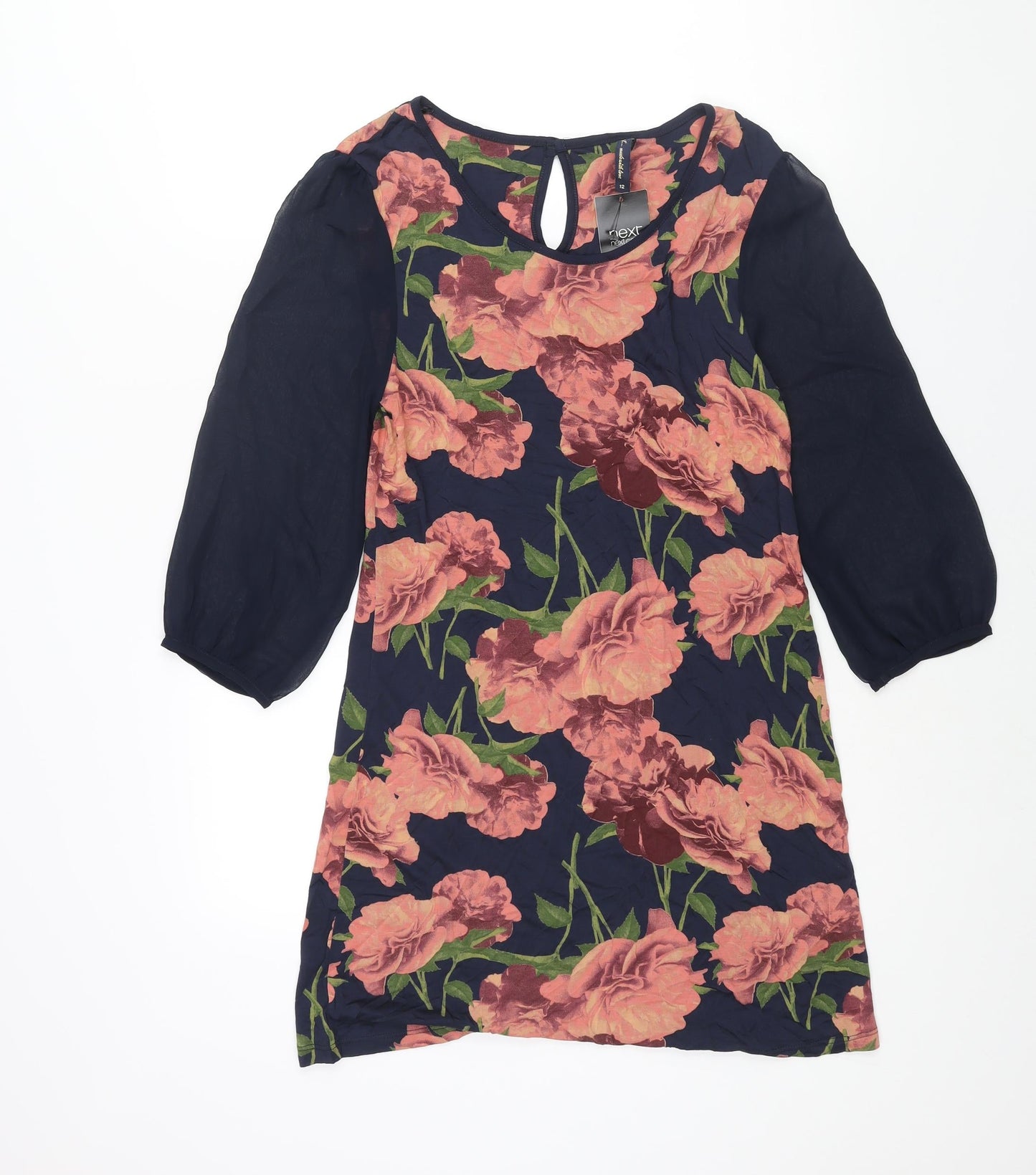 NEXT Womens Multicoloured Floral Viscose Mini Size 12 Round Neck Button