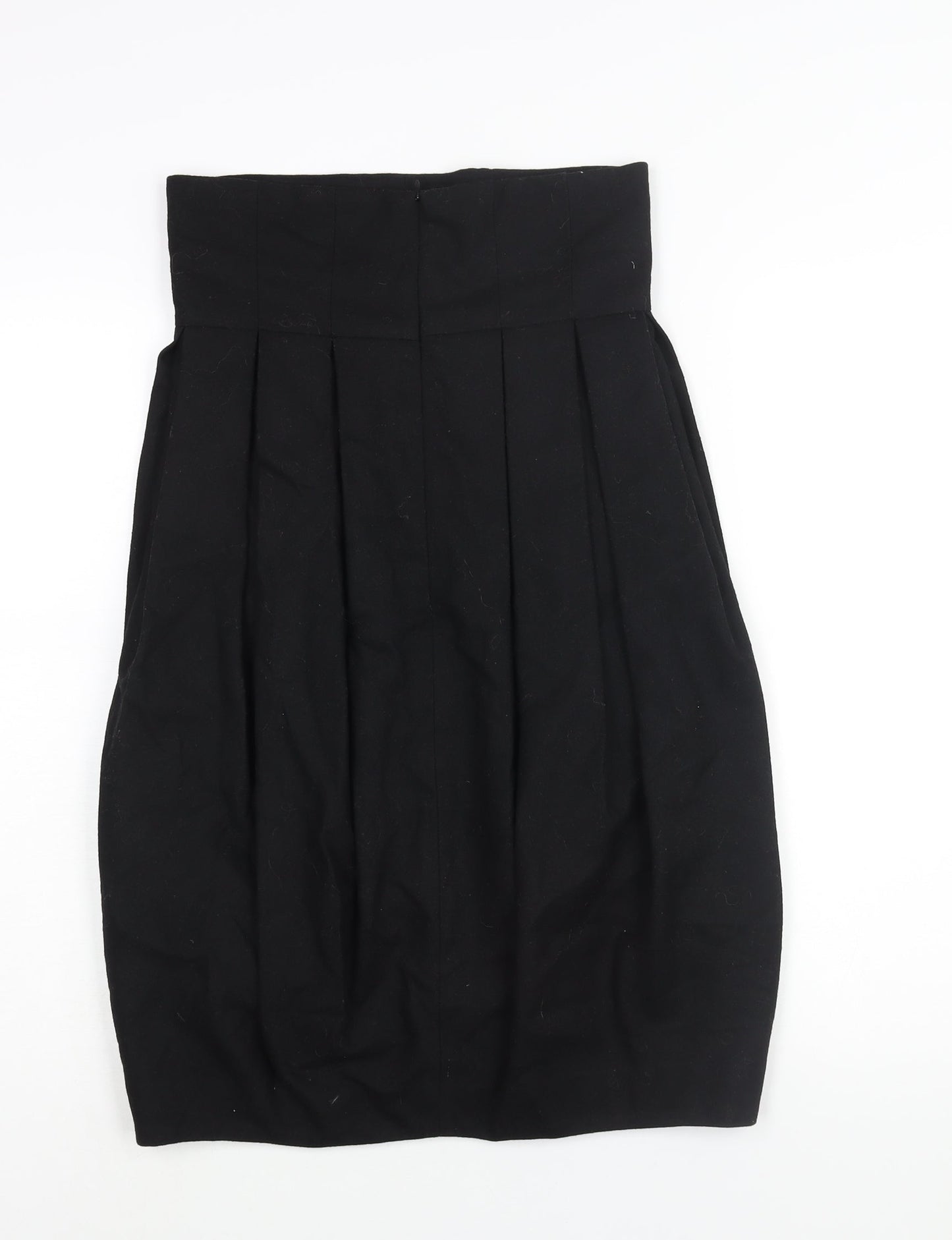 H&M Womens Black Wool Pleated Skirt Size 8 Zip