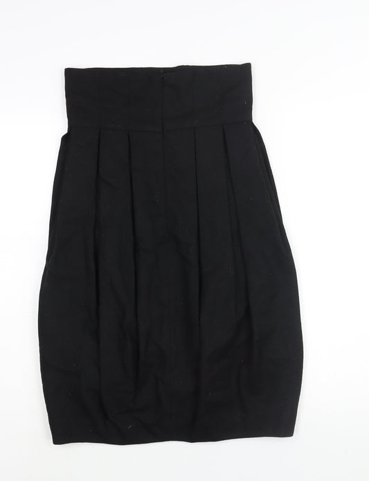 H&M Womens Black Wool Pleated Skirt Size 8 Zip