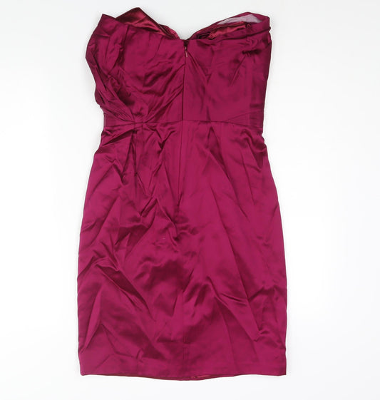 Monsoon Womens Purple Silk Pencil Dress Size 10 Square Neck Zip - Frill Detail
