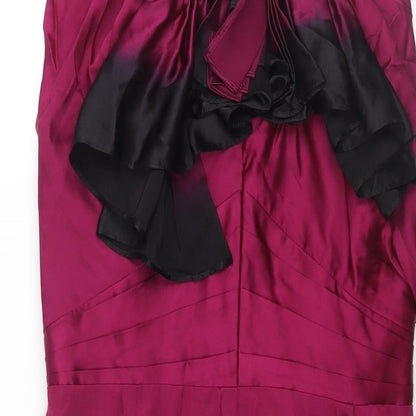 Monsoon Womens Purple Silk Pencil Dress Size 10 Square Neck Zip - Frill Detail