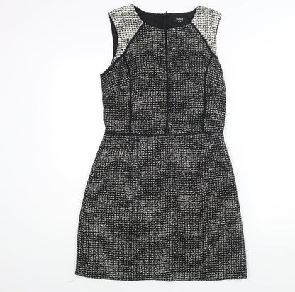 Oasis Womens Black Geometric Polyester Shift Size 12 Round Neck Zip