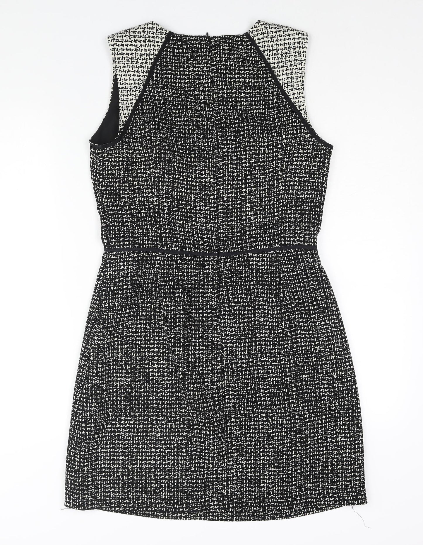 Oasis Womens Black Geometric Polyester Shift Size 12 Round Neck Zip