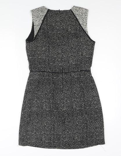 Oasis Womens Black Geometric Polyester Shift Size 12 Round Neck Zip