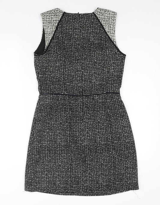 Oasis Womens Black Geometric Polyester Shift Size 12 Round Neck Zip