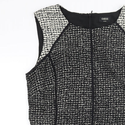 Oasis Womens Black Geometric Polyester Shift Size 12 Round Neck Zip