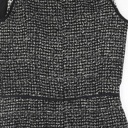 Oasis Womens Black Geometric Polyester Shift Size 12 Round Neck Zip