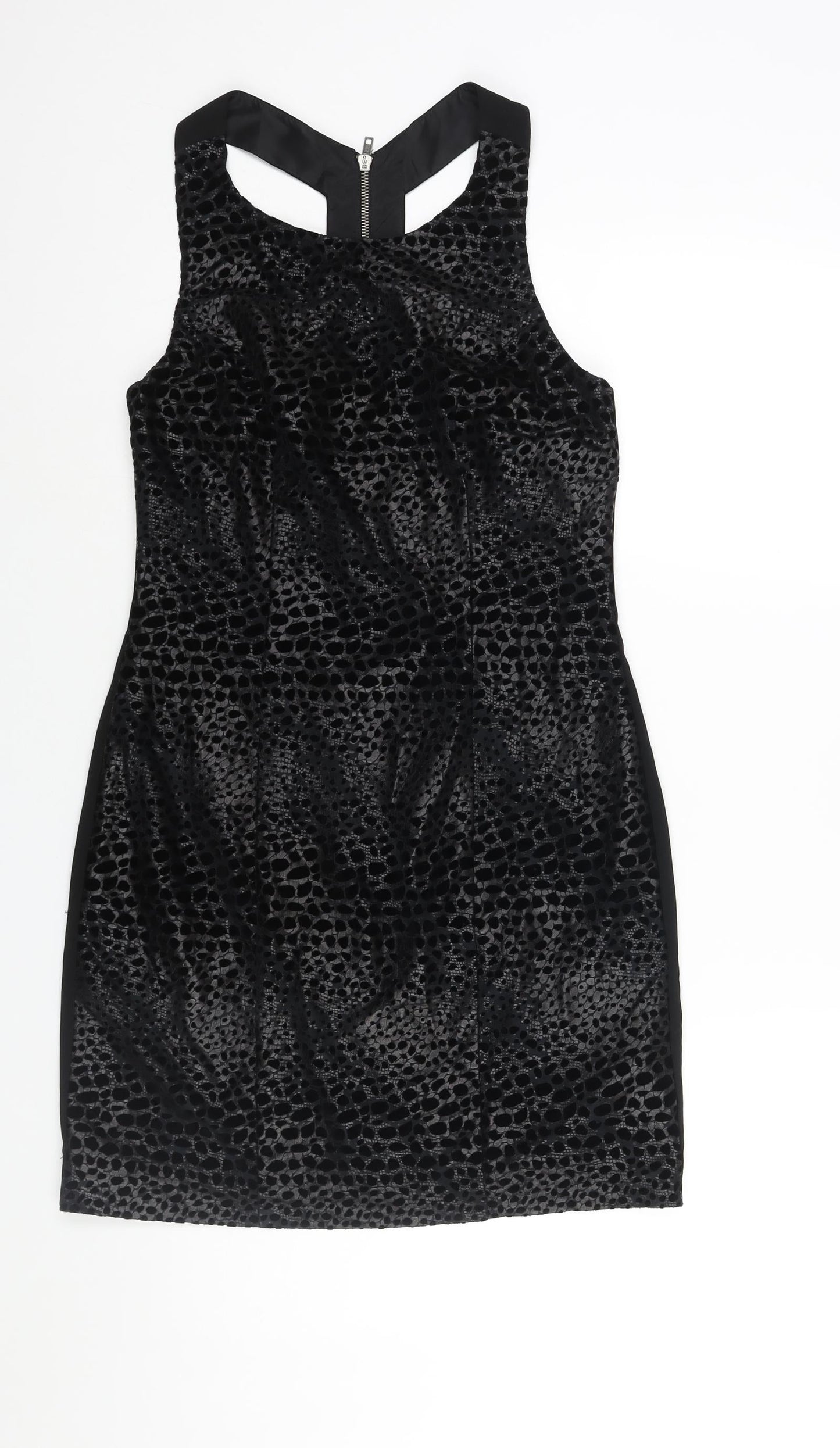 Coast Womens Black Polyester Shift Size 10 Round Neck Zip - Velour Geometric Print