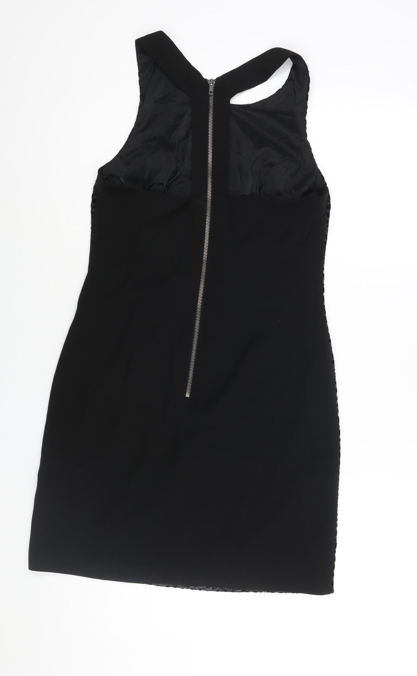 Coast Womens Black Polyester Shift Size 10 Round Neck Zip - Velour Geometric Print