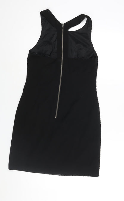 Coast Womens Black Polyester Shift Size 10 Round Neck Zip - Velour Geometric Print