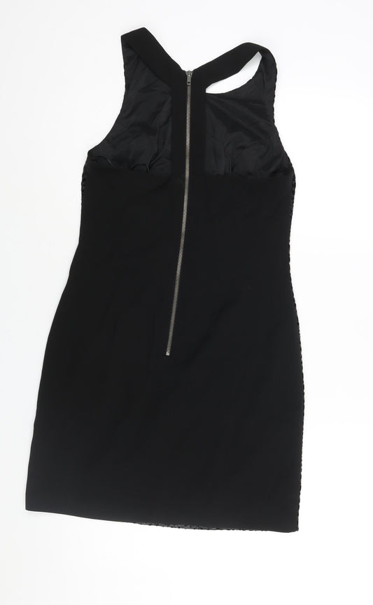 Coast Womens Black Polyester Shift Size 10 Round Neck Zip - Velour Geometric Print