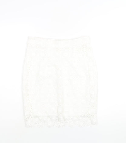 Lipsy Womens White Polyester Straight & Pencil Skirt Size 10 Zip