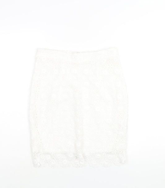 Lipsy Womens White Polyester Straight & Pencil Skirt Size 10 Zip