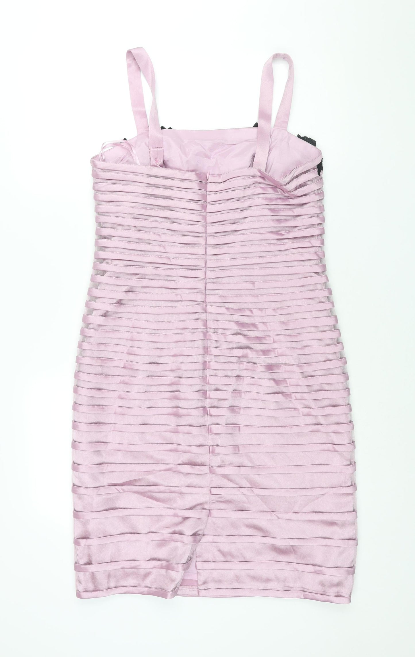 Veni Infantino Womens Pink Striped Acetate Shift Size 14 Square Neck Zip - Applique Flowers