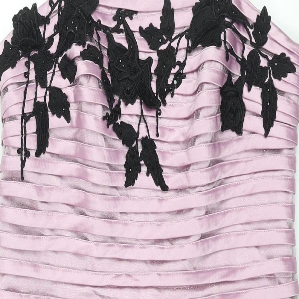 Veni Infantino Womens Pink Striped Acetate Shift Size 14 Square Neck Zip - Applique Flowers