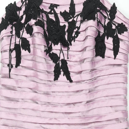 Veni Infantino Womens Pink Striped Acetate Shift Size 14 Square Neck Zip - Applique Flowers