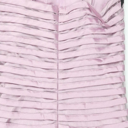 Veni Infantino Womens Pink Striped Acetate Shift Size 14 Square Neck Zip - Applique Flowers