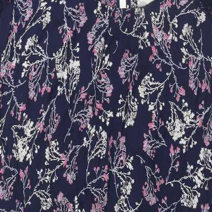 RJR.John Rocha Womens Blue Floral Viscose Shift Size 16 Round Neck Button - Lace Detail Belted