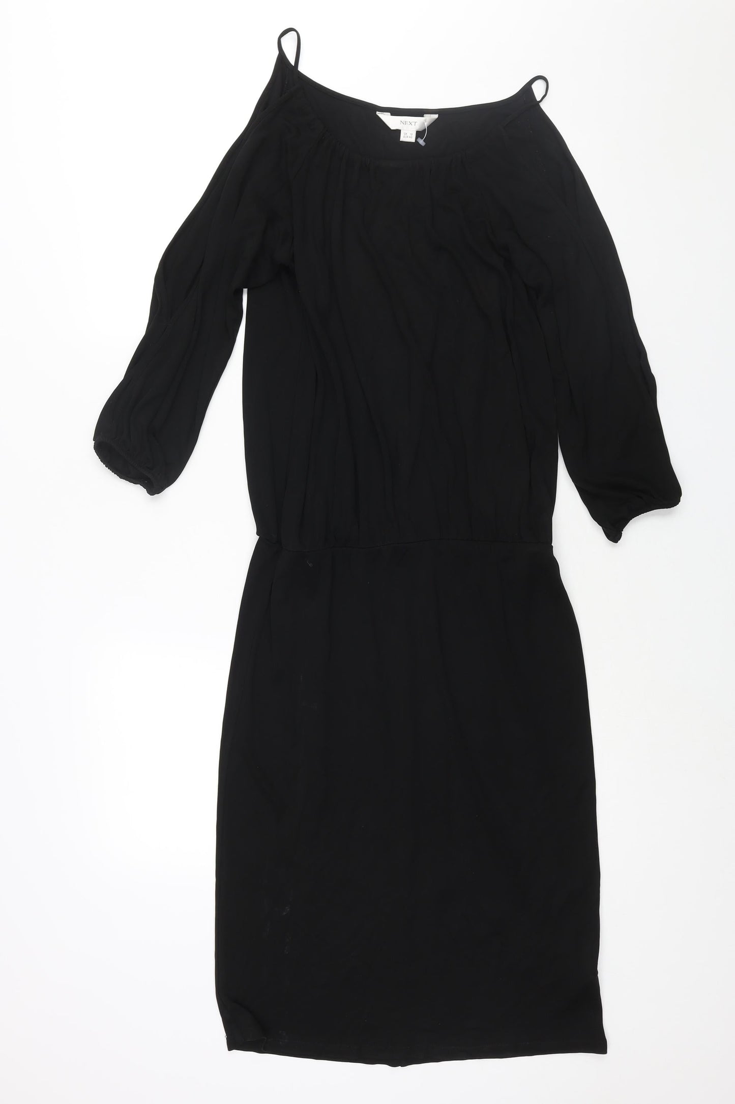 NEXT Womens Black Acetate Shift Size 12 Round Neck Pullover - Cold Shoulder