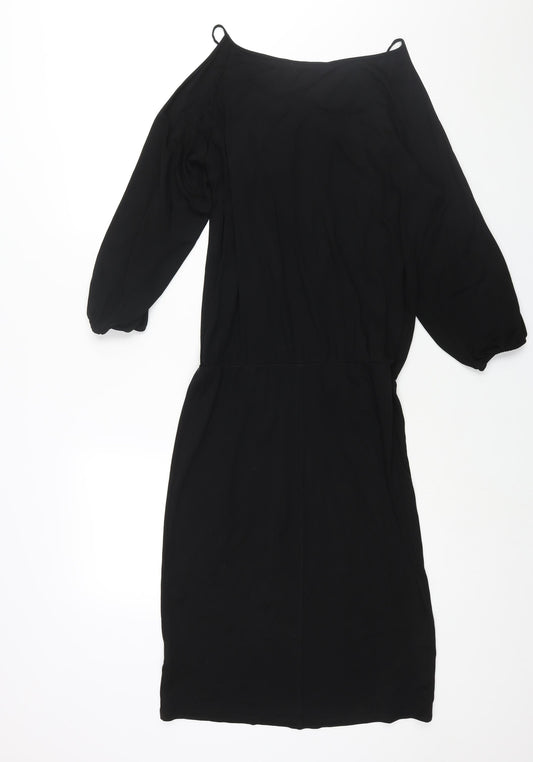 NEXT Womens Black Acetate Shift Size 12 Round Neck Pullover - Cold Shoulder