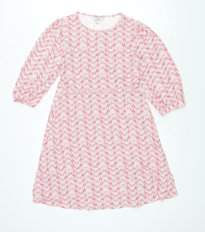MArks and Womens Red Geometric Viscose A-Line Size 12 Round Neck Pullover
