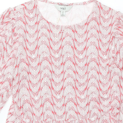 MArks and Womens Red Geometric Viscose A-Line Size 12 Round Neck Pullover